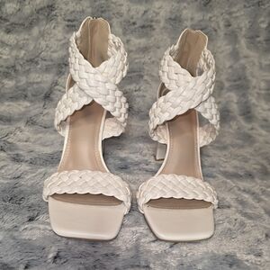 Elegant White Braided Women's Heels